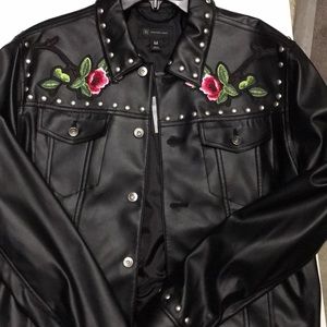 Inc faux leather jacket with studs and embroidery